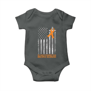 God Stronger Multiple Sclerosis Awareness Baby Onesie Orange Ribbon Christian US USA Flag American Christ Cross TS10 Dark Heather Print Your Wear