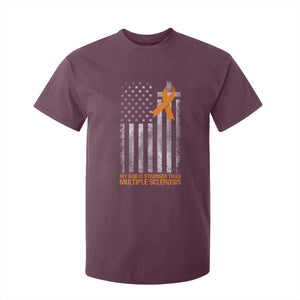 God Stronger Multiple Sclerosis Awareness T Shirt For Kid Orange Ribbon Christian US USA Flag American Christ Cross TS10 Maroon Print Your Wear