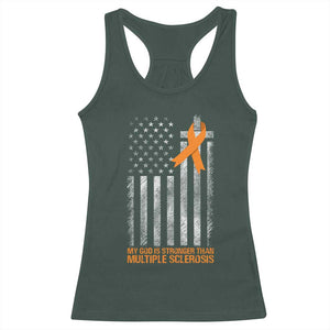 God Stronger Multiple Sclerosis Awareness Racerback Tank Top Orange Ribbon Christian US USA Flag American Christ Cross TS10 Dark Forest Green Print Your Wear