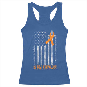 God Stronger Multiple Sclerosis Awareness Racerback Tank Top Orange Ribbon Christian US USA Flag American Christ Cross TS10 Royal Blue Print Your Wear