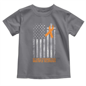 God Stronger Multiple Sclerosis Awareness Toddler T Shirt Orange Ribbon Christian US USA Flag American Christ Cross TS10 Charcoal Print Your Wear