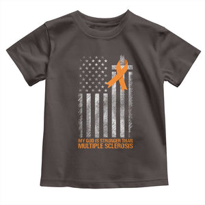 God Stronger Multiple Sclerosis Awareness Toddler T Shirt Orange Ribbon Christian US USA Flag American Christ Cross TS10 Dark Chocolate Print Your Wear