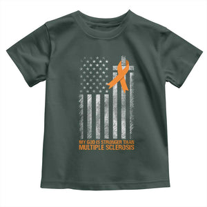 God Stronger Multiple Sclerosis Awareness Toddler T Shirt Orange Ribbon Christian US USA Flag American Christ Cross TS10 Dark Forest Green Print Your Wear