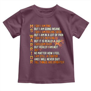 Multiple Sclerosis Awareness Toddler T Shirt Fight MS Orange Ribbon TS10 Maroon Print Your Wear
