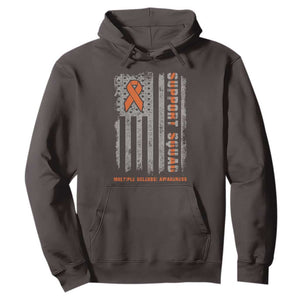 MS Support Squad Hoodie Orange Ribbon Multiple Sclerosis Awareness USA Flag TS10 Dark Chocolate Print Your Wear