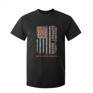MS Support Squad T Shirt For Kid Orange Ribbon Multiple Sclerosis Awareness USA Flag TS10 Black Print Your Wear