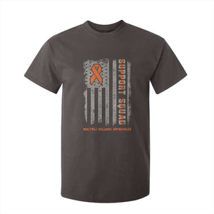 MS Support Squad T Shirt For Kid Orange Ribbon Multiple Sclerosis Awareness USA Flag TS10 Dark Chocolate Print Your Wear