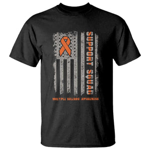 MS Support Squad T Shirt Orange Ribbon Multiple Sclerosis Awareness USA Flag TS10 Black Print Your Wear