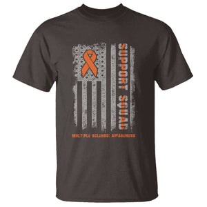MS Support Squad T Shirt Orange Ribbon Multiple Sclerosis Awareness USA Flag TS10 Dark Chocolate Print Your Wear