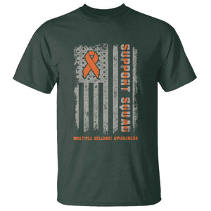MS Support Squad T Shirt - Orange Ribbon Multiple Sclerosis Awareness USA Flag Tee TS10 Dark Forest Green Print Your Wear