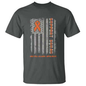 MS Support Squad T Shirt Orange Ribbon Multiple Sclerosis Awareness USA Flag TS10 Dark Heather Print Your Wear