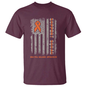 MS Support Squad T Shirt Orange Ribbon Multiple Sclerosis Awareness USA Flag TS10 Maroon Print Your Wear