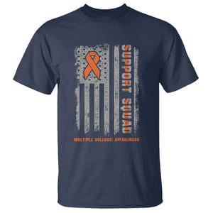 MS Support Squad T Shirt - Orange Ribbon Multiple Sclerosis Awareness USA Flag Tee TS10 Navy Print Your Wear
