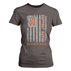 MS Support Squad T Shirt For Women Orange Ribbon Multiple Sclerosis Awareness USA Flag TS10 Dark Chocolate Print Your Wear