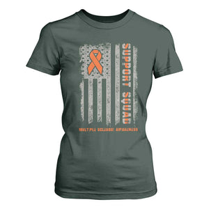 MS Support Squad T Shirt For Women Orange Ribbon Multiple Sclerosis Awareness USA Flag TS10 Dark Forest Green Print Your Wear