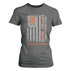 MS Support Squad T Shirt For Women Orange Ribbon Multiple Sclerosis Awareness USA Flag TS10 Dark Heather Print Your Wear
