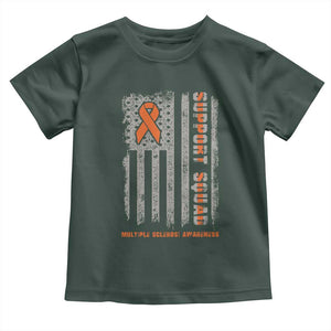 MS Support Squad Toddler T Shirt Orange Ribbon Multiple Sclerosis Awareness USA Flag TS10 Dark Forest Green Print Your Wear