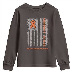 MS Support Squad Youth Sweatshirt Orange Ribbon Multiple Sclerosis Awareness USA Flag TS10 Dark Chocolate Print Your Wear