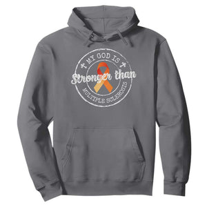 MS Awareness Hoodie Orange Ribbon God Stronger MS TS10 Charcoal Print Your Wear