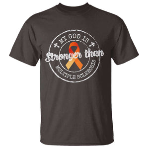 MS Awareness T Shirt Orange Ribbon God Stronger MS TS10 Dark Chocolate Print Your Wear