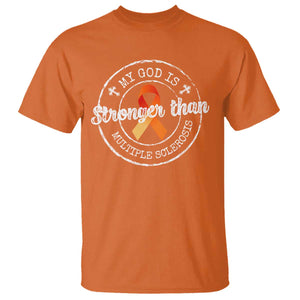 MS Awareness T Shirt Orange Ribbon God Stronger MS TS10 Orange Print Your Wear