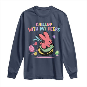 Easter Day Long Sleeve Shirt Chillin With My Peeps Bunnies TS10 Navy Print Your Wear