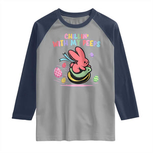 Easter Day Raglan Shirt Chillin With My Peeps Bunnies TS10 Sport Gray Navy Print Your Wear