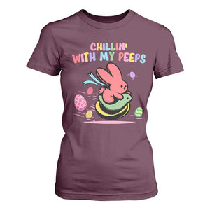 Easter Day T Shirt For Women Chillin With My Peeps Bunnies TS10 Maroon Print Your Wear