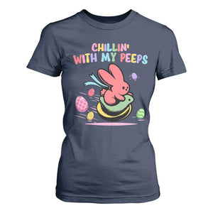 Easter Day T Shirt For Women Chillin With My Peeps Bunnies TS10 Navy Print Your Wear