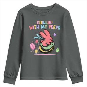 Easter Day Youth Sweatshirt Chillin With My Peeps Bunnies TS10 Dark Heather Print Your Wear