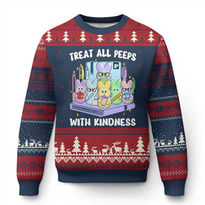 Teachers Easter Ugly Christmas Sweater Treat All Peeps With Kindness TS10 Navy Red Print Your Wear
