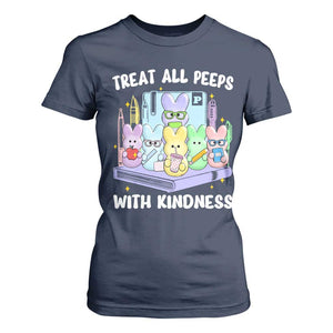 Teachers Easter T Shirt For Women Treat All Peeps With Kindness TS10 Navy Print Your Wear