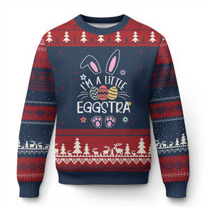Funny Easter Ugly Christmas Sweater Im A Little Eggstra Bunny Cute Kids Toddler TS10 Navy Red Print Your Wear