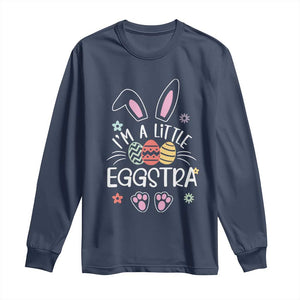 Funny Easter Long Sleeve Shirt Im A Little Eggstra Bunny Cute Kids Toddler TS10 Navy Print Your Wear