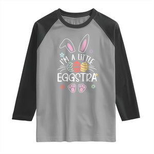 Funny Easter Raglan Shirt Im A Little Eggstra Bunny Cute Kids Toddler TS10 Sport Gray Black Print Your Wear