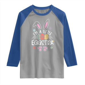 Funny Easter Raglan Shirt Im A Little Eggstra Bunny Cute Kids Toddler TS10 Sport Gray Royal Print Your Wear