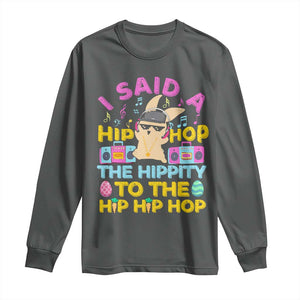 Funny Hip Hop Hippity Easter Bunny Long Sleeve Shirt TS10 Dark Heather Print Your Wear