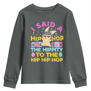Funny Hip Hop Hippity Easter Bunny Youth Sweatshirt TS10 Dark Heather Print Your Wear