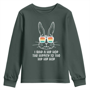 Retro Hip Hop Easter Bunny Youth Sweatshirt Funny Hippity Cool Rabbit Lovers Toddler TS10 Dark Forest Green Print Your Wear