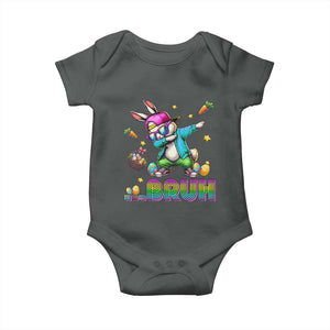 Bruh Dab Bunny Easter Baby Onesie Funny 80s Retro Vintage Party Cool Rabbit TS10 Dark Heather Print Your Wear