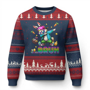 Bruh Dab Bunny Easter Ugly Christmas Sweater Funny 80s Retro Vintage Party Cool Rabbit TS10 Navy Red Print Your Wear