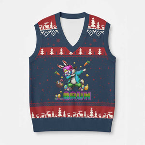 Bruh Dab Bunny Easter V-Neck Knit Sweater Vest Funny 80s Retro Vintage Party Cool Rabbit TS10 Navy Red Print Your Wear