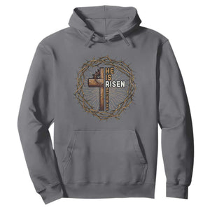 Easter Cross He is Risen Hoodie Jesus Christian Crown Of Thorns TS10 Charcoal Print Your Wear