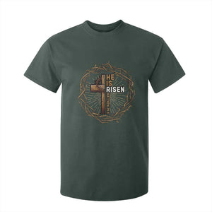 Easter Cross He is Risen T Shirt For Kid Jesus Christian Crown Of Thorns TS10 Dark Forest Green Print Your Wear