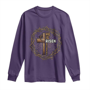 Easter Cross He is Risen Long Sleeve Shirt Jesus Christian Crown Of Thorns TS10 Purple Print Your Wear