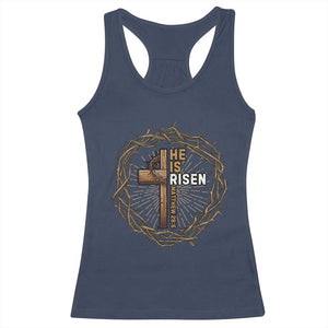 Easter Cross He is Risen Racerback Tank Top Jesus Christian Crown Of Thorns TS10 Navy Print Your Wear