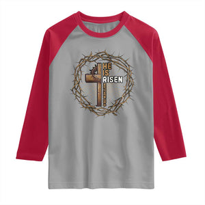 Easter Cross He is Risen Raglan Shirt Jesus Christian Crown Of Thorns TS10 Sport Gray Red Print Your Wear