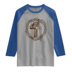 Easter Cross He is Risen Raglan Shirt Jesus Christian Crown Of Thorns TS10 Sport Gray Royal Print Your Wear