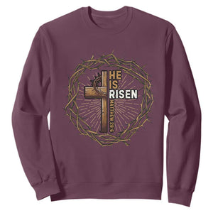 Easter Cross He is Risen Sweatshirt Jesus Christian Crown Of Thorns TS10 Maroon Print Your Wear