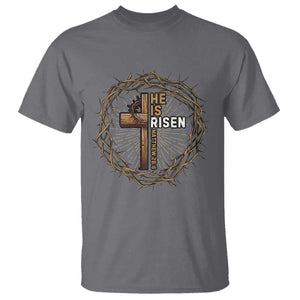 Easter Cross He is Risen T Shirt Jesus Christian Crown Of Thorns TS10 Charcoal Print Your Wear